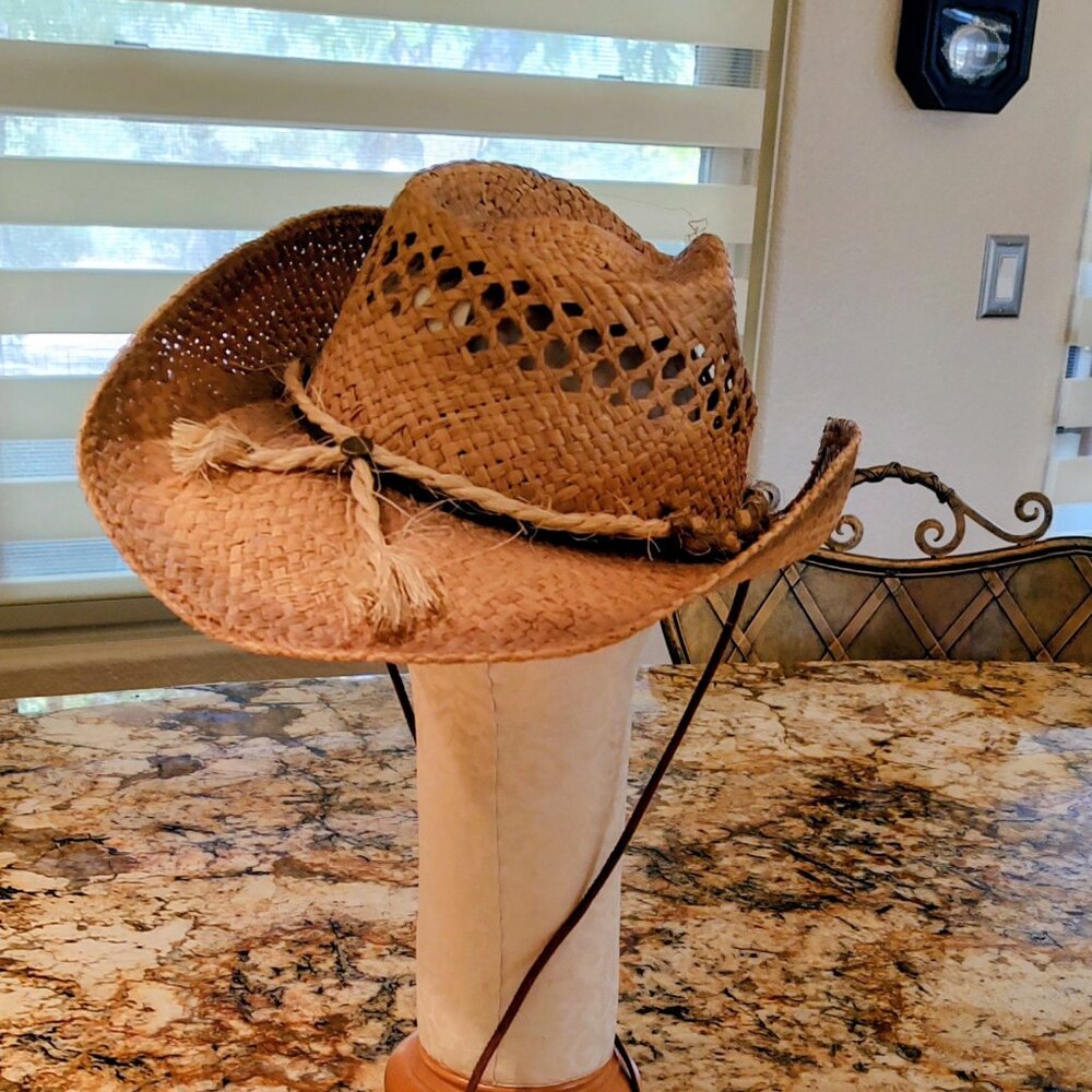 Alamo Woven Straw Hat with Leather chin Band SZ XL - Picture 10 of 11